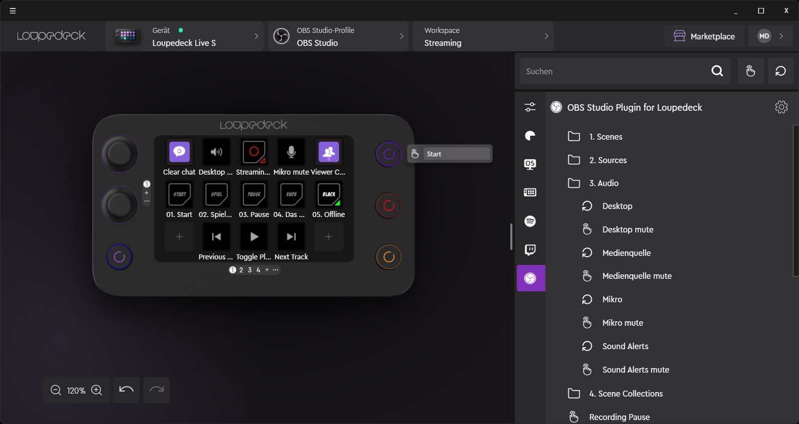 Beispiel eines Workspace für OBS Studio.